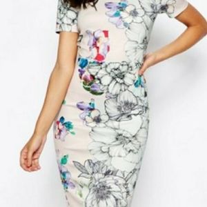 ASOS Scuba Bodycon Floral Career Midi Dress Sz 10